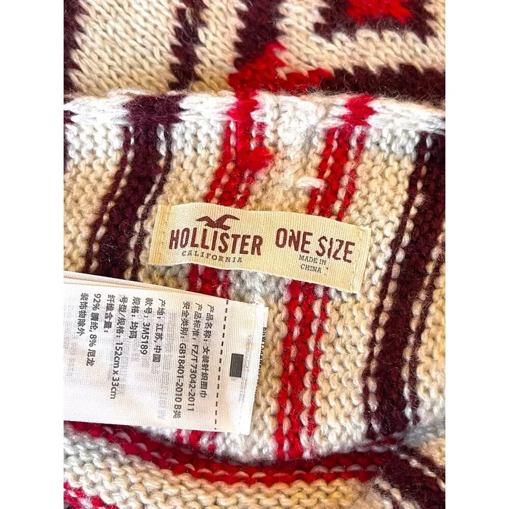 Hollister Co Infinity Scarf Burgundy Cream Red Tribal Knit Boho Y2K